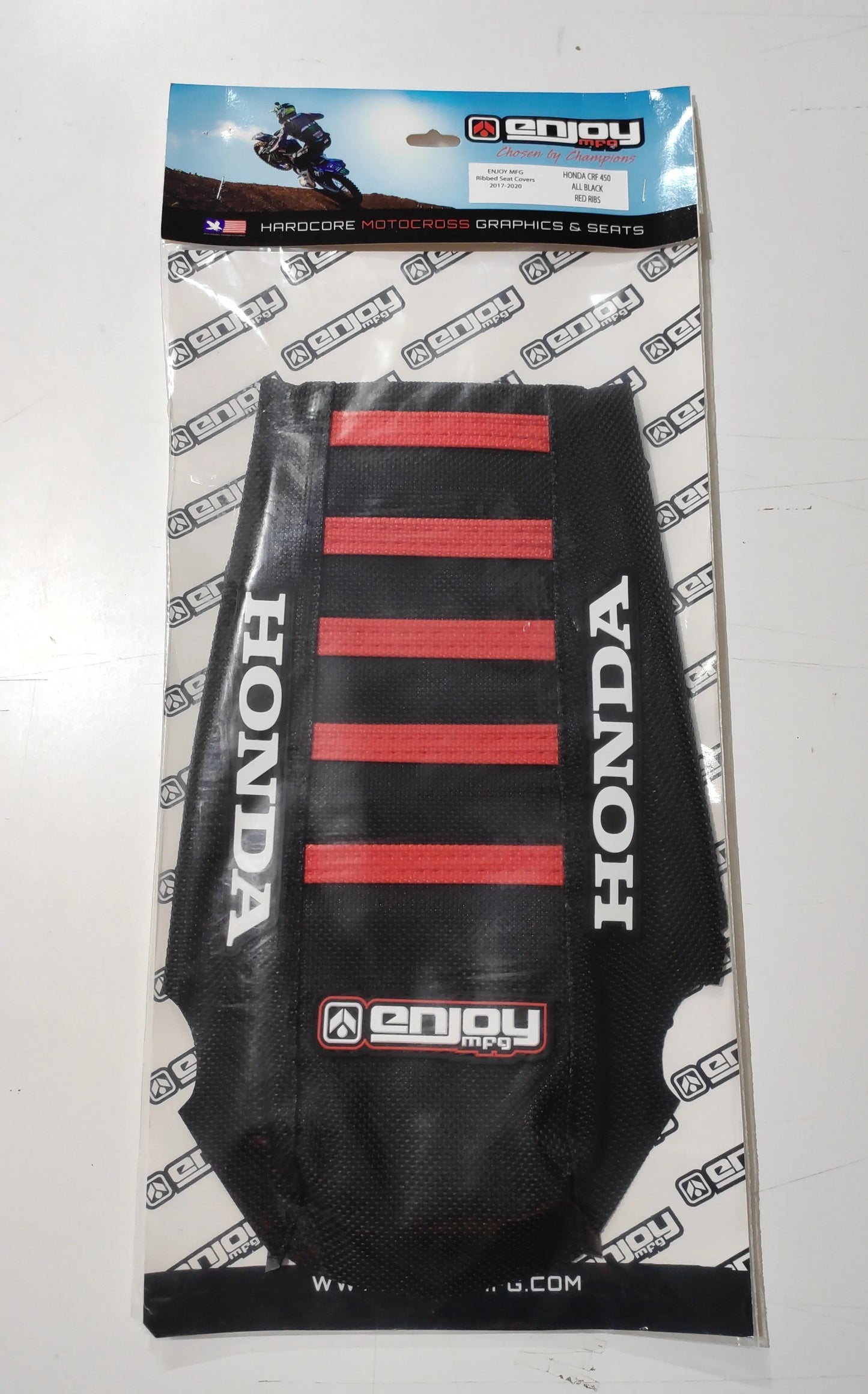 Enjoy Manufacturing Honda Sear Cover CR 125 CR 250 2002 - 2007 Ribbed Logo, Black / Red