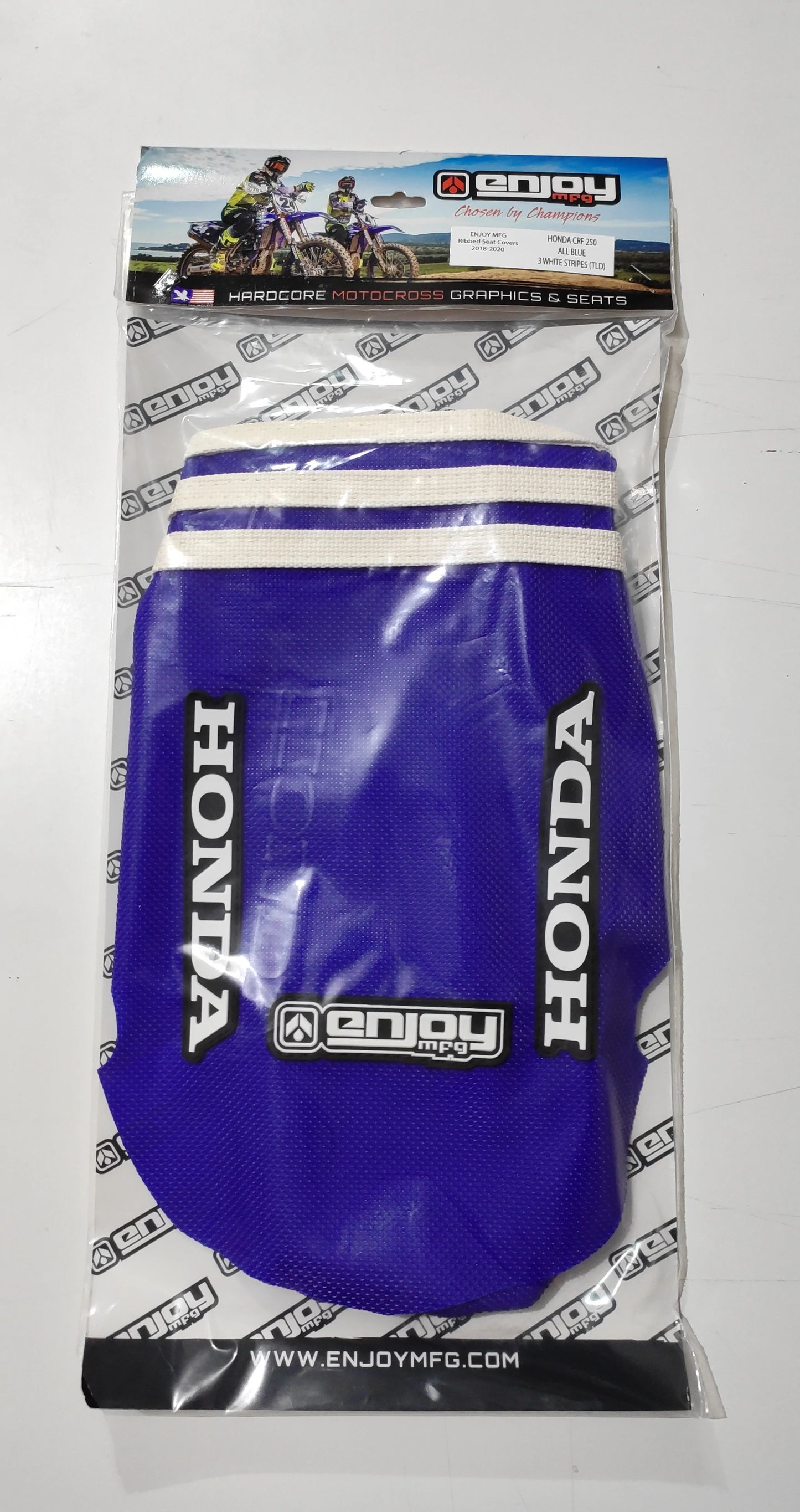 Enjoy Manufacturing Honda Sear Cover CR 125 1993 - 1997 CR 250 1992 - 1996 Ribbed Logo, TLD Blue / White