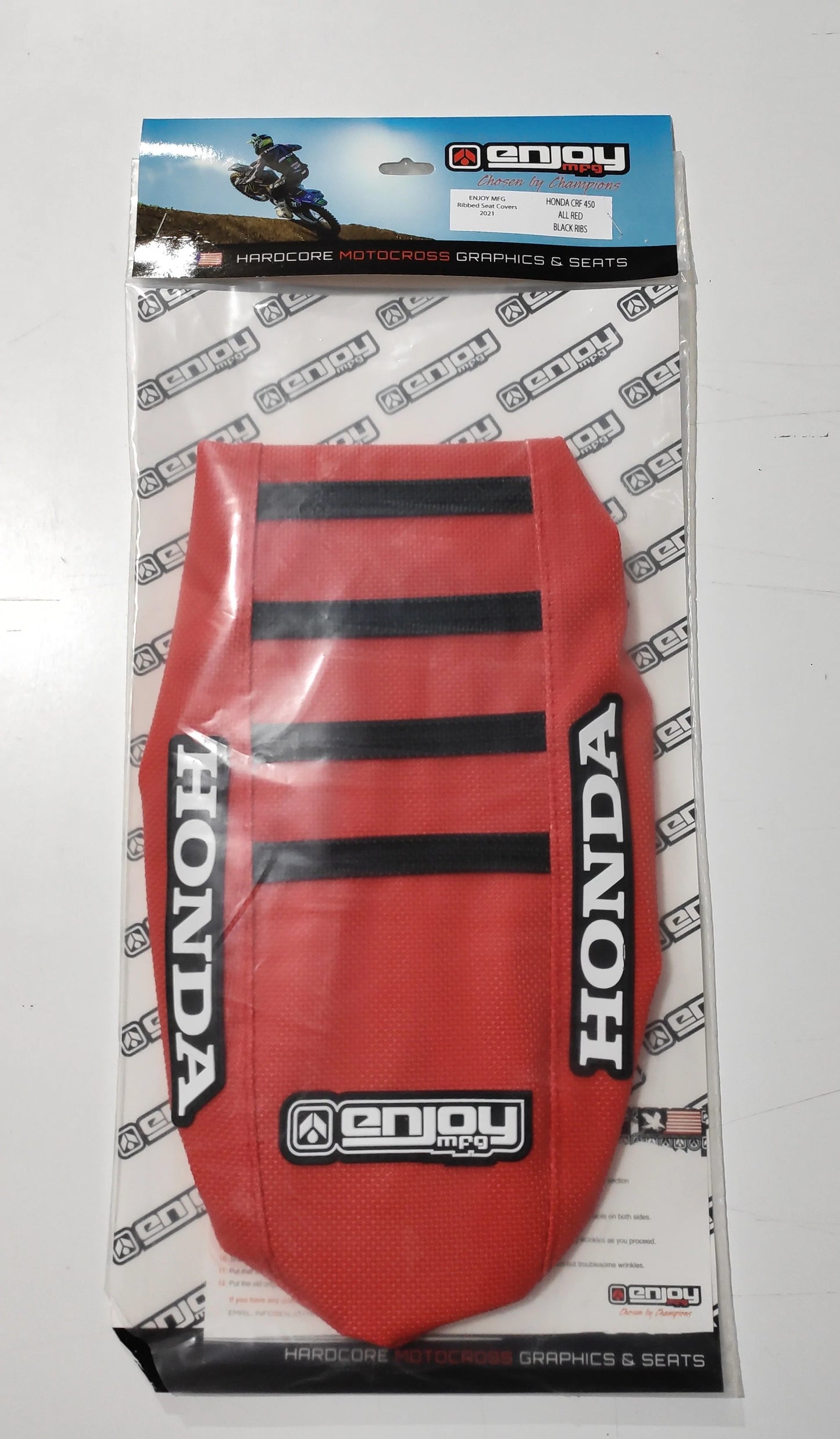 Enjoy Manufacturing Honda Sear Cover CR 125 CR 250 2002 - 2007 Ribbed Logo, Red / Black