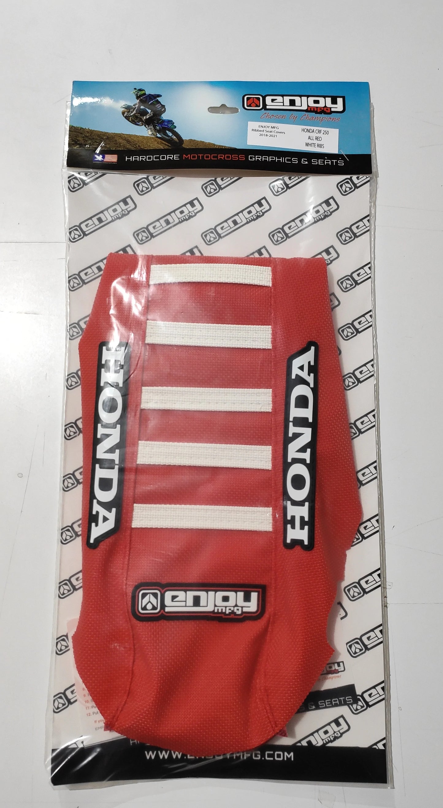 Enjoy Manufacturing Honda Sear Cover CR 125 1998 - 1999 CR 250 1997 - 99 Ribbed Logo, Red / White