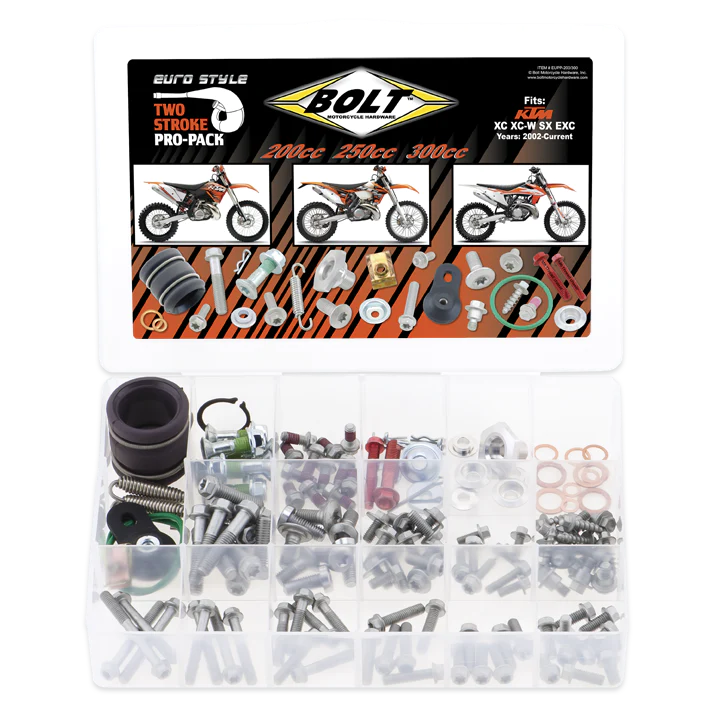 Bolt Motorcycle Hardware KTM SX EXC XC XCW 200 250 300 2002 - 2022 2 Stroke Pro Pack Bolt Kit