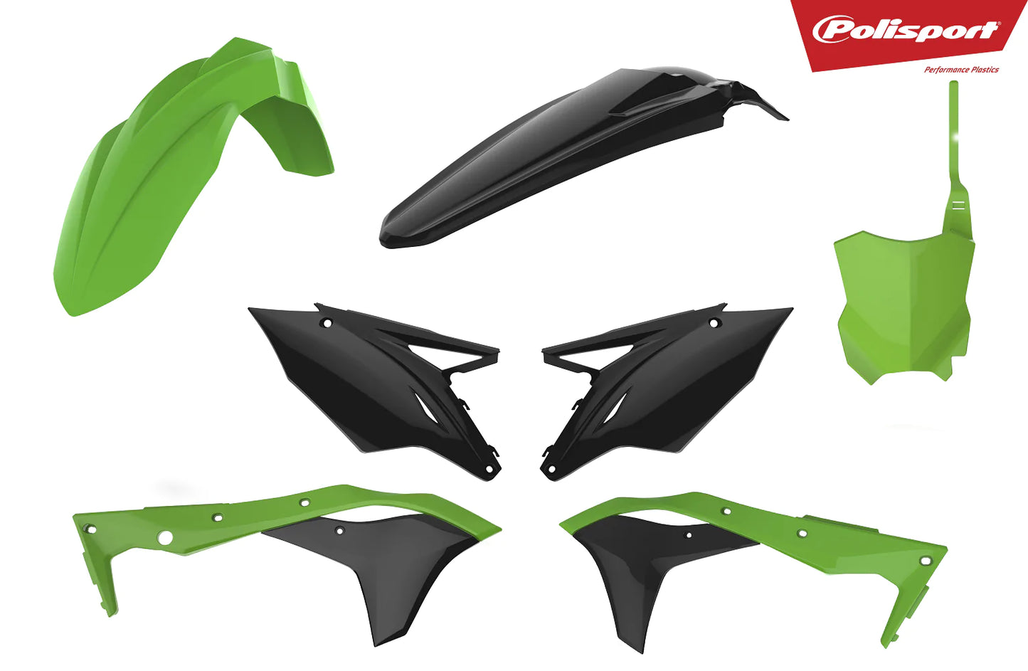 Polisport Kawasaki Plastic Kit KXF 250 2017 - 2020, Green / Black