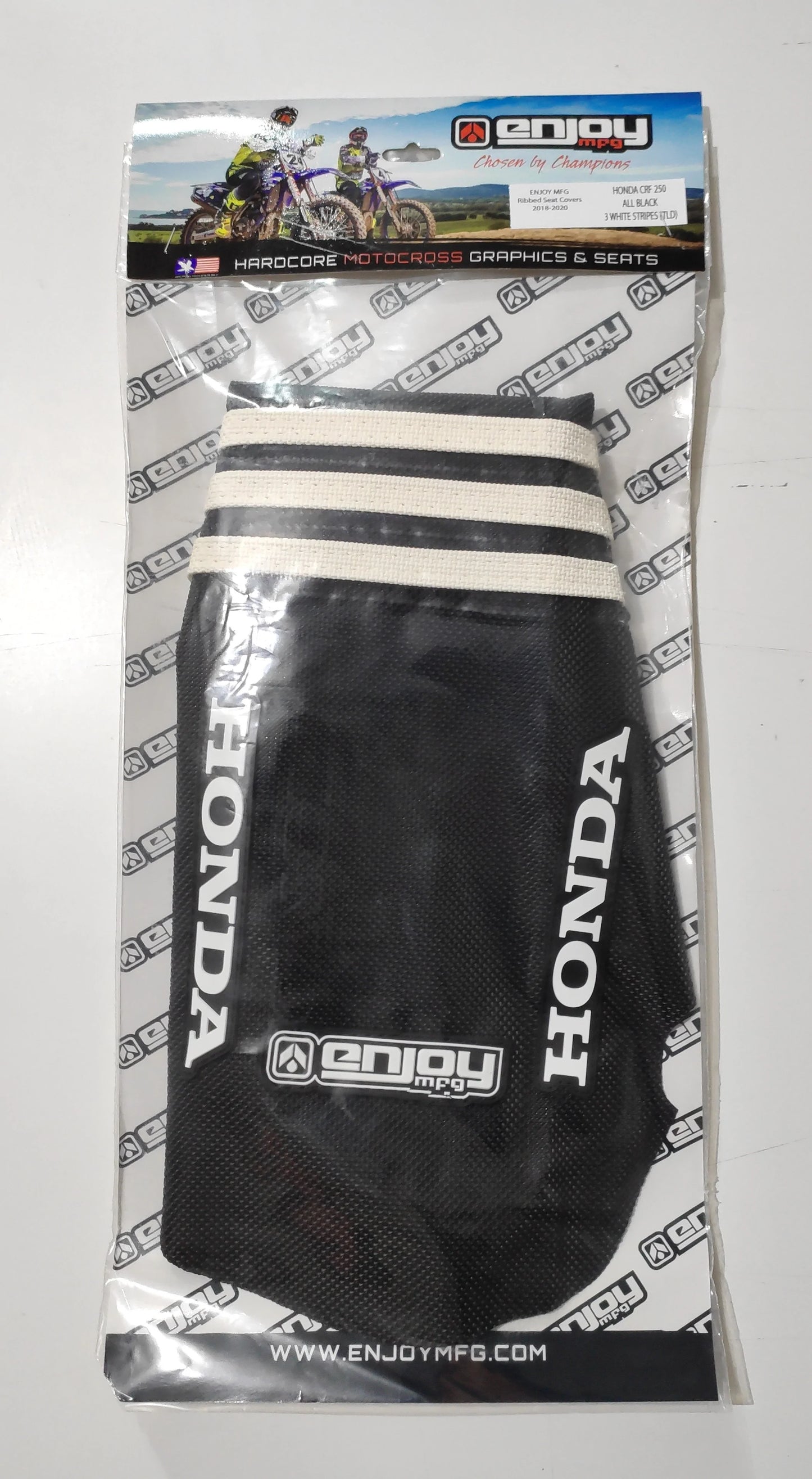 Enjoy Manufacturing Honda Sear Cover CR 125 1991 - 1992 CR 250 1990 - 91 CR 500 91 - 2001 Ribbed Logo, TLD Black / White