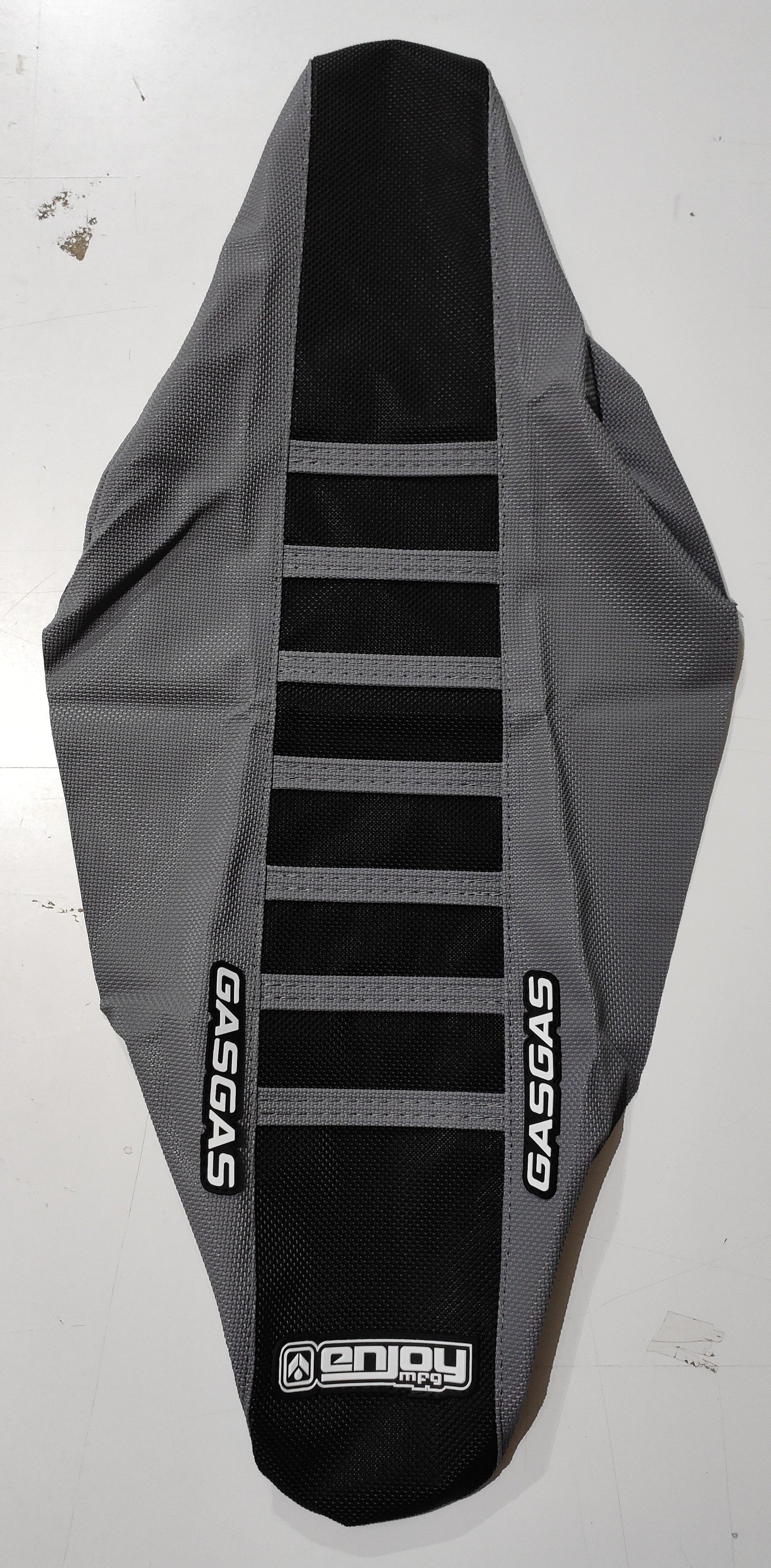 Enjoy Manufacturing Gas Gas seat cover MC MCF EC ECF 2021 – 2023 Ribbed Logo, Grey / Black / Grey