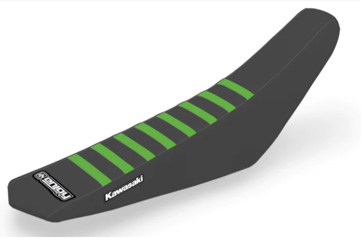 Enjoy Manufacturing Kawasaki Seat Cover KX 250 2021 - 2022 KX 450 2019 - 22 Ribbed Logo, Black / Green