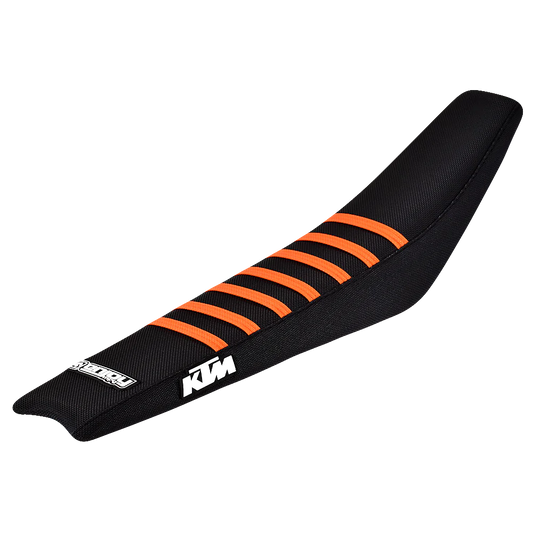 Enjoy Manufacturing KTM Seat Cover SX SXF 2001 - 2006 EXC EXCF 01 - 2007 Ribbed Logo, Black / Orange