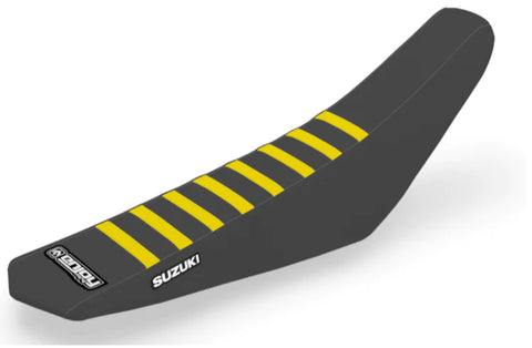 Enjoy Manufacturing Suzuki Seat Cover RM 125 RM 250 2001 - 2008 Ribbed Logo, Black / Yellow