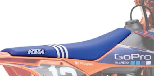 Enjoy Manufacturing KTM Seat Cover SX 65 2016 - 2022 Ribbed Logo, TLD Blue / White